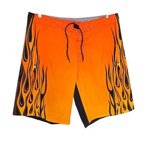 No Boundaries Orange Flame Print Board Shorts Size 38 Y2K Surf Skater Streetwear